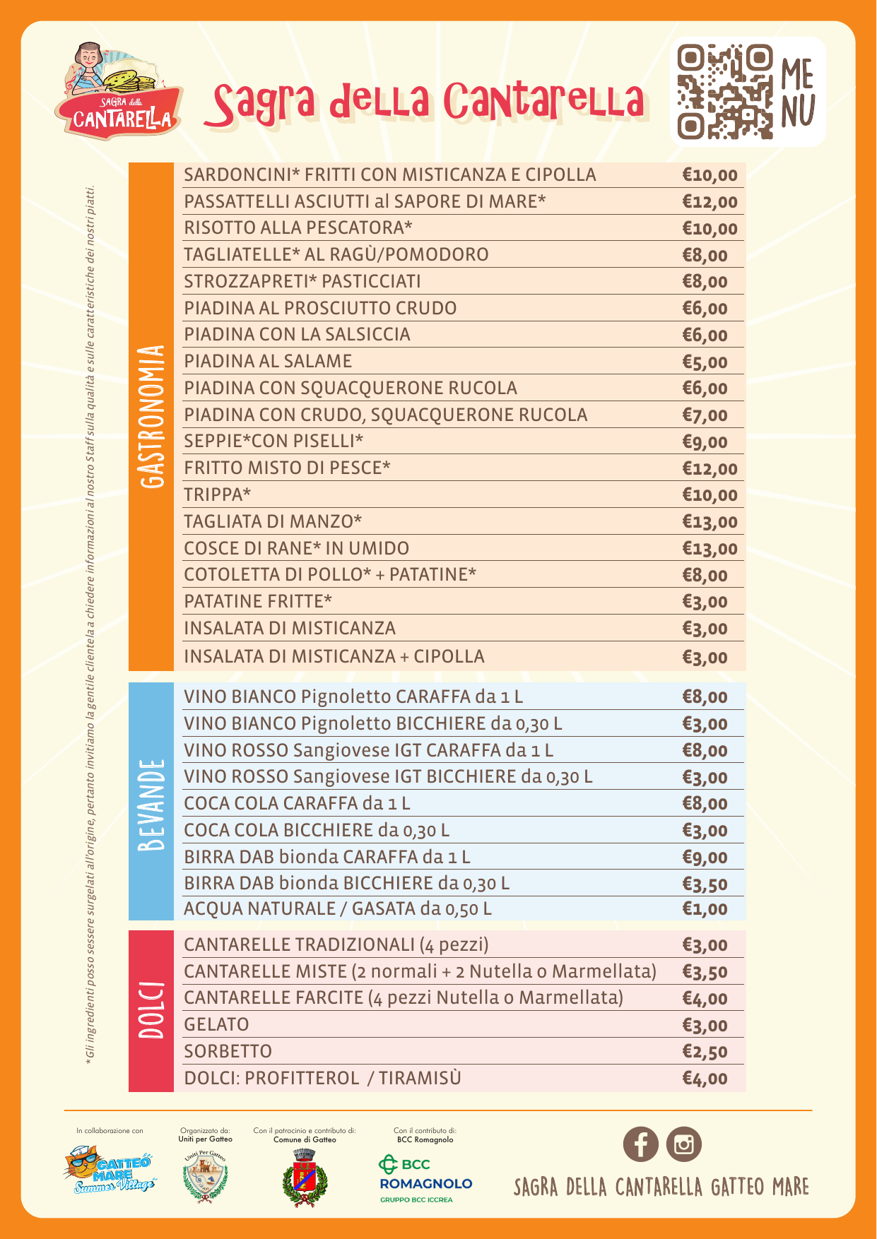 Menù gastronomia Sagra della Cantarella